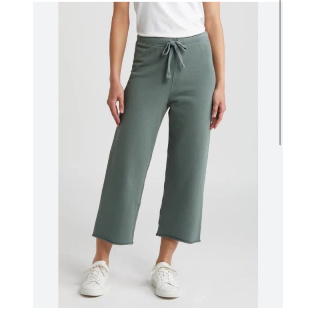Frank & Eileen Catherine Blue Green Cotton Drawstring Crop Wide Leg Pants XS‎